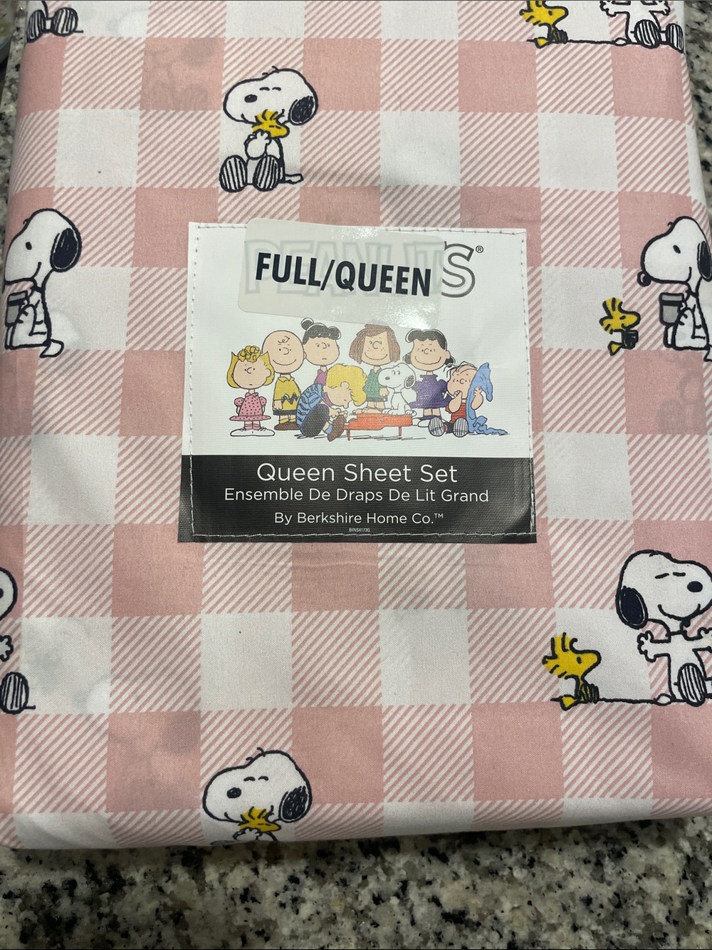 Berkshire Pink Plaid Snoopy & Woodstock Queen Sheet Set